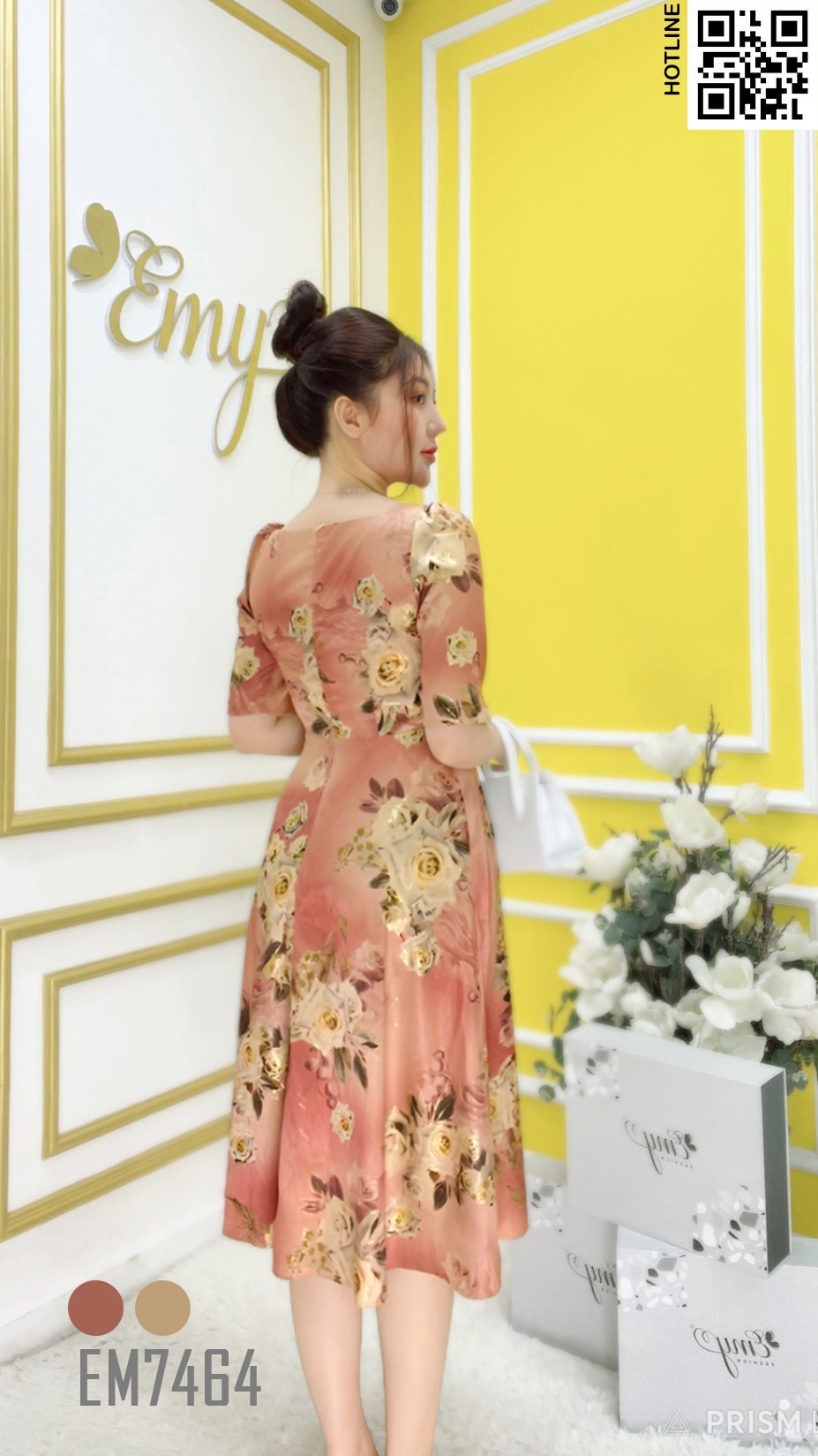 Đầm EMY EM7464 Xoè Lụa Vân Pháp LVP Hồng