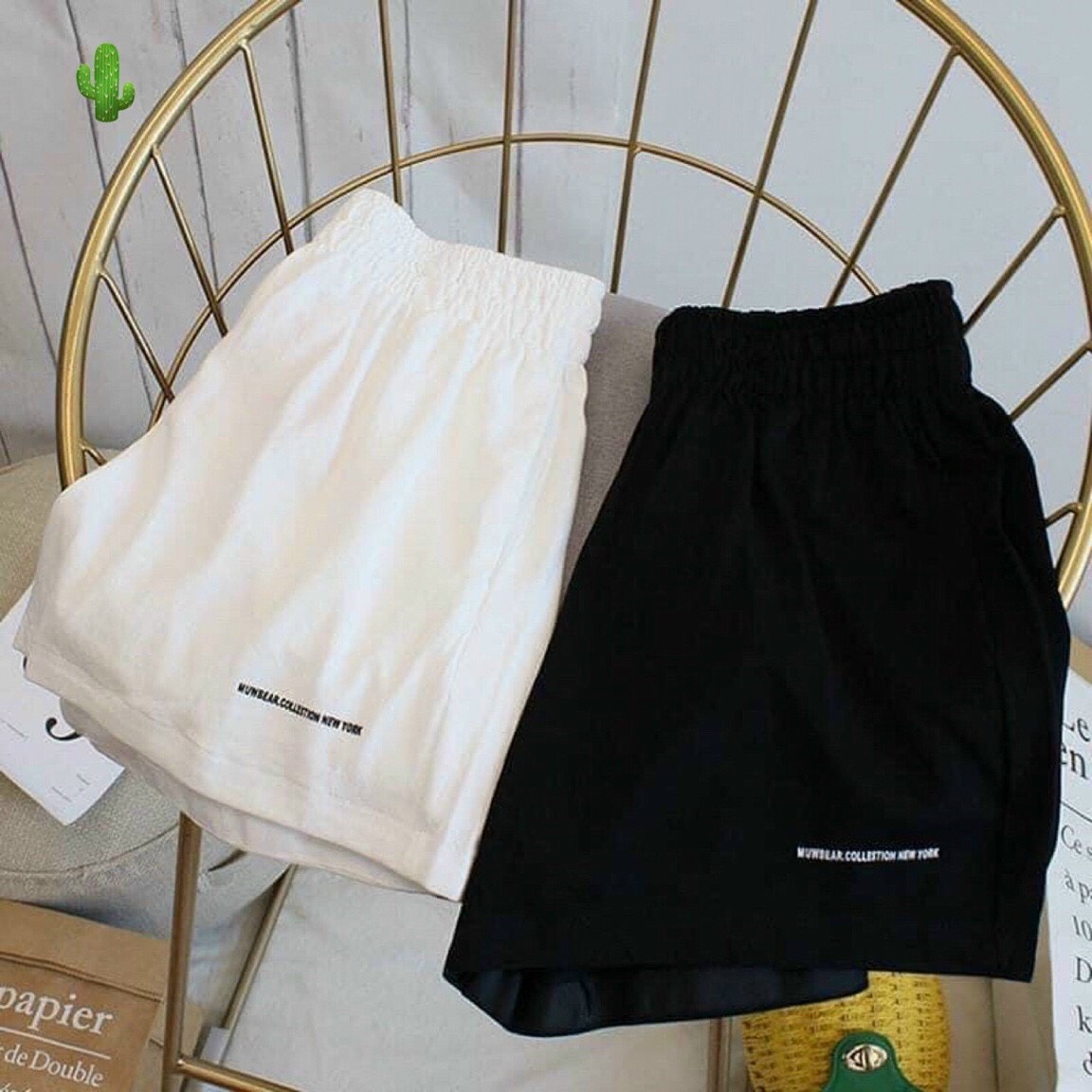 Quần short đùi thêu chữ, vải đũa