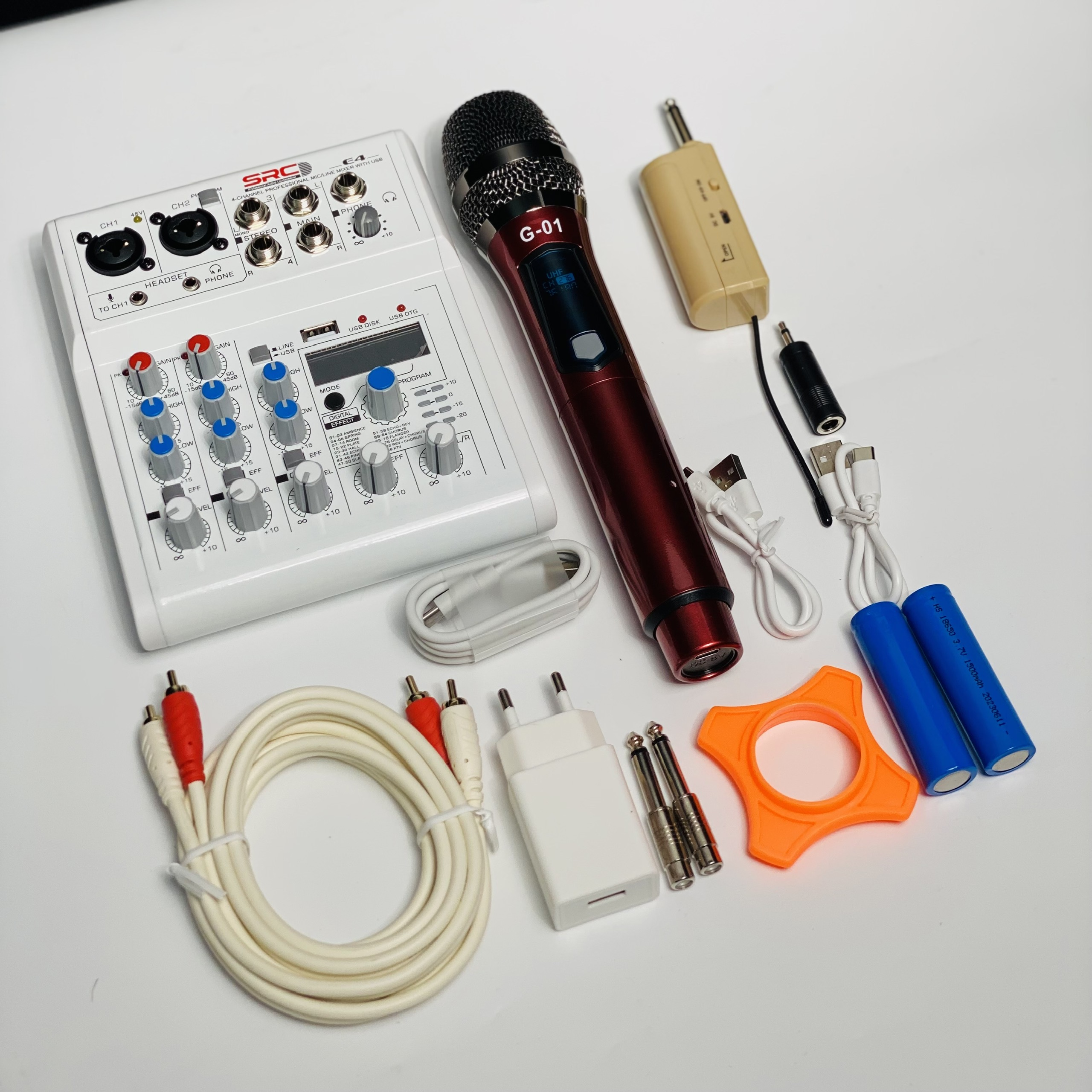 Bộ combo mixer e4 và mic g01 thu âm livestream karaoke chính hãng giá tốt - bảo hành 12 tháng