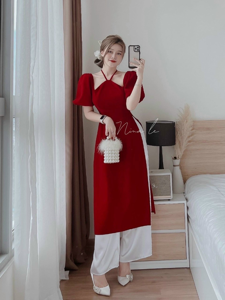 Sét Áo Dài Cổ Yếm Cách Tân + Quần (Vải Nhung Loại 1)