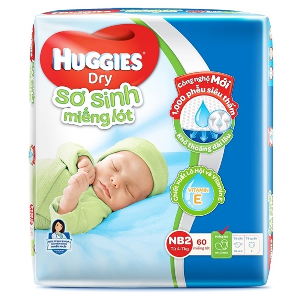 Miếng lót sơ sinh Huggies Newborn 2 - 60 Miếng