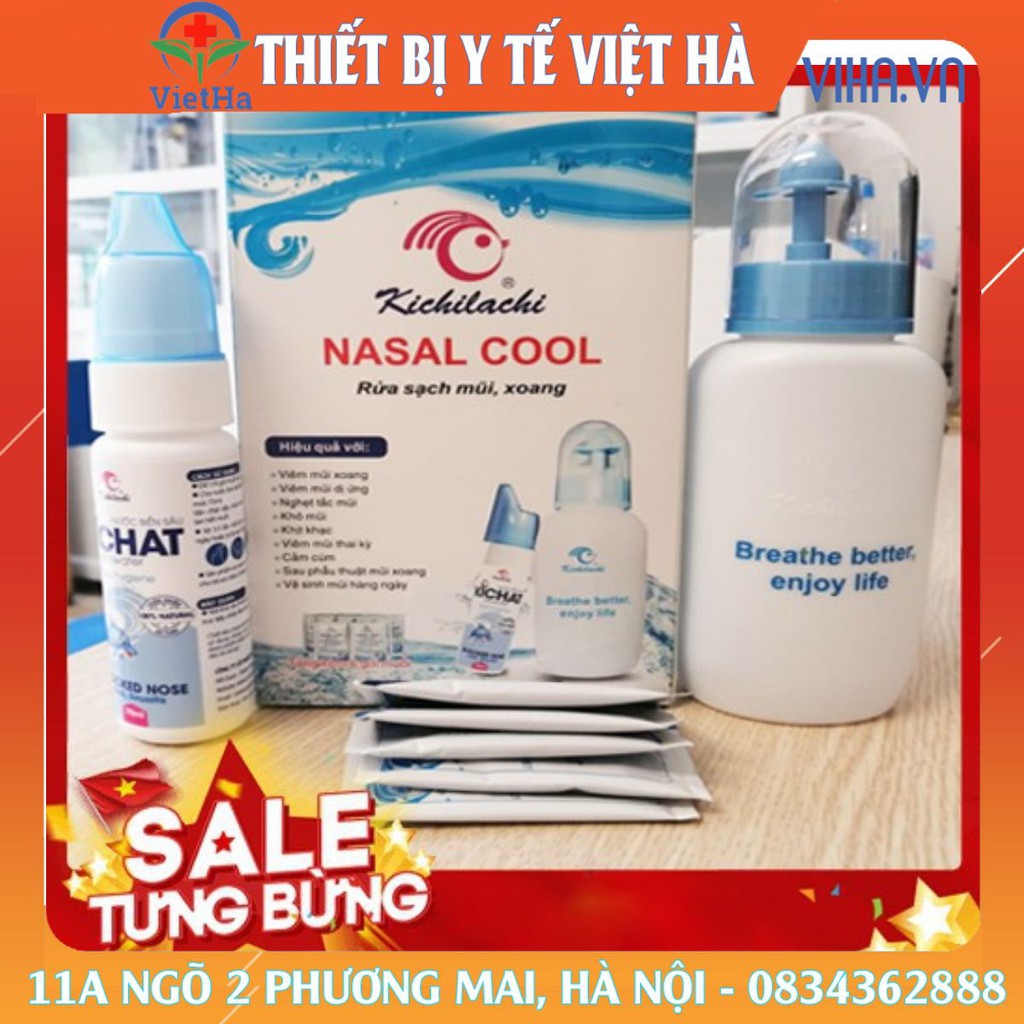 Bình rửa mũi nasal cool + 6 gói muối và 1 bình xịt mũi ntdt