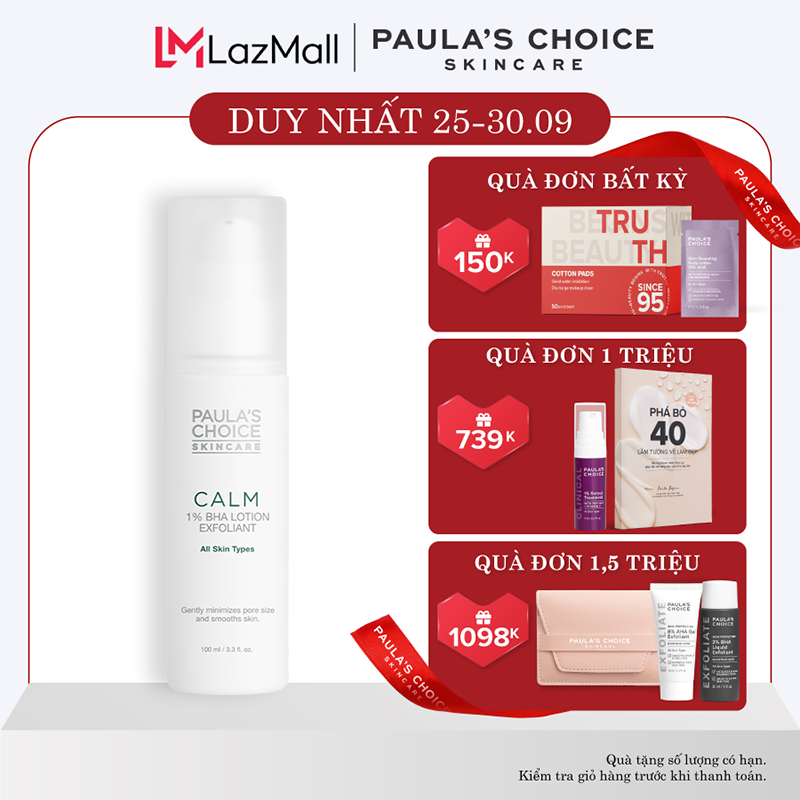 Lotion tẩy da chết dịu nhẹ phù hợp cho da nhạy cảm Paula’s Choice Calm Redness Relief 1% BHA Lotion Exfoliant 9100