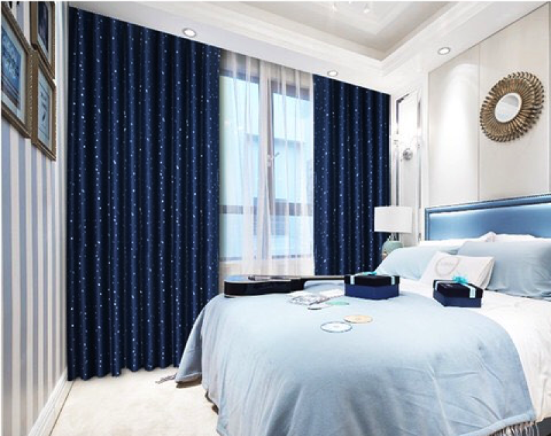 Rèm cửa sổ, cửa phòng ngủ chống nắng giá rẻ, hoạ tiết sao đêm, xanh Navy 180x200cm TNS-019