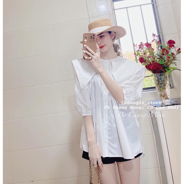 Áo sơ mi thô cổ lá from rộng gs95