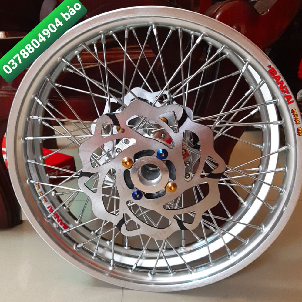 Bánh căm xe máy EXCITER 135 niềng nhôm BANZAI  kèm đĩa và ốc titan đã rút căm sẵn