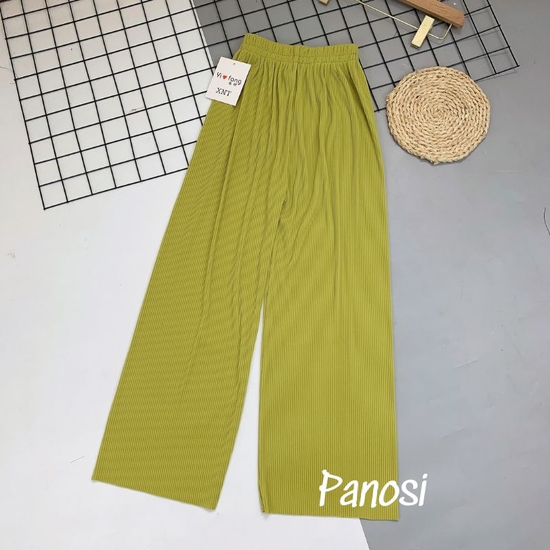 Quần dài nữ quần ống rộng cạp chun dập ly nhỏ co giãn PANOSI - Q47
