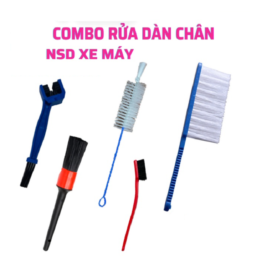 Bộ dụng cụ rửa dàn chân , rửa xe máy tại nhà gồm (cọ bút, cọ râu, bàn chải sên, bàn chải cước, bàn chải nhỏ cọ lazang dài)