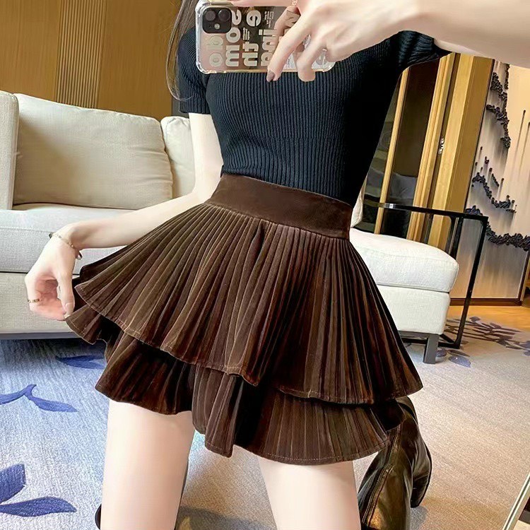 Chân váy xếp ly ngắn nữ chân váy nhung xòe bồng 2 tầng panosi - cv385