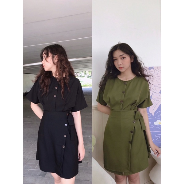 [3-5/8 Hoàn Tiền 25%]Đầm đắp chéo nút dừa