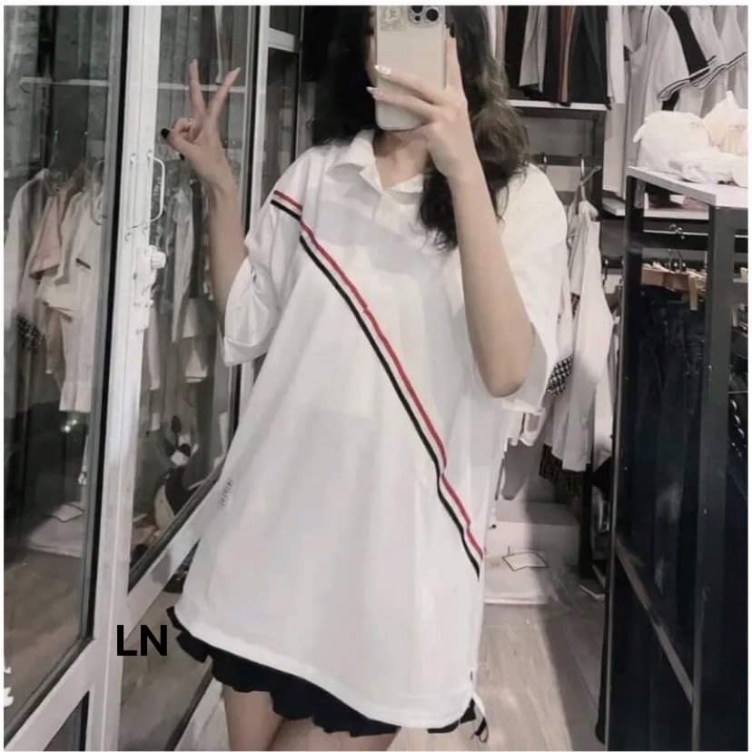 Áo polo vạch chéo cổ bẻ tay cộc form thụng nam nữ mặc đẹp LN40PL B.Hợp
