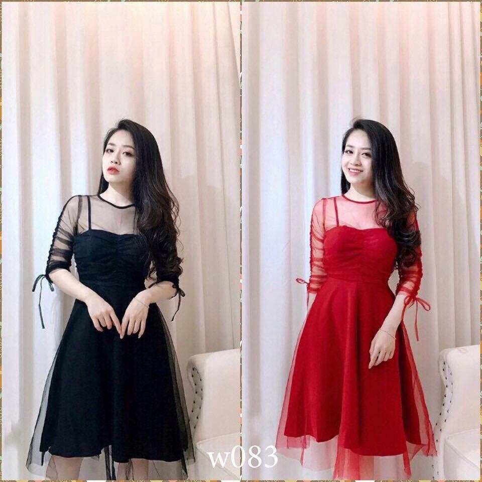 Đầm Xòe Hai Dây Phối Lưới