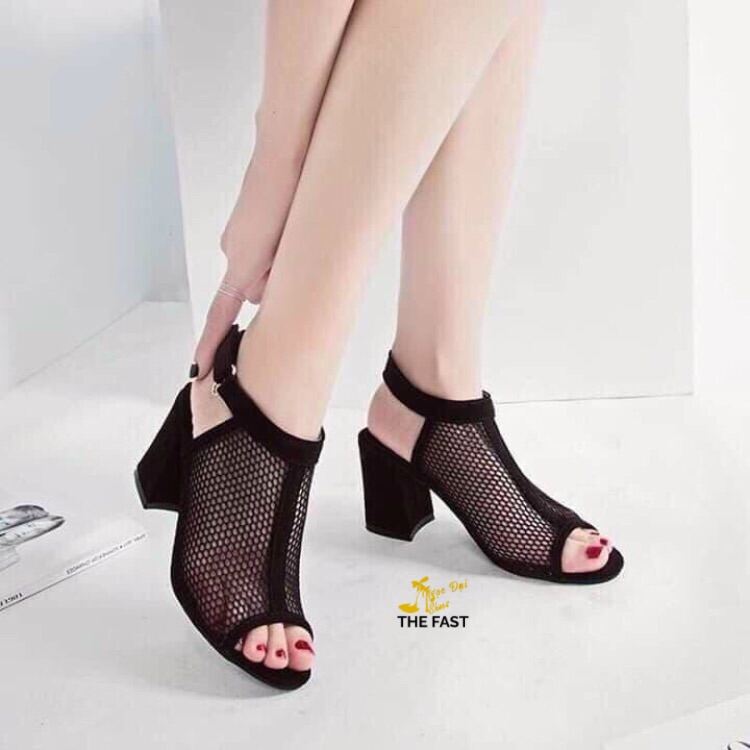giày bốt cổ ngắn si lưới hở mũi thời trang mới NĐ24