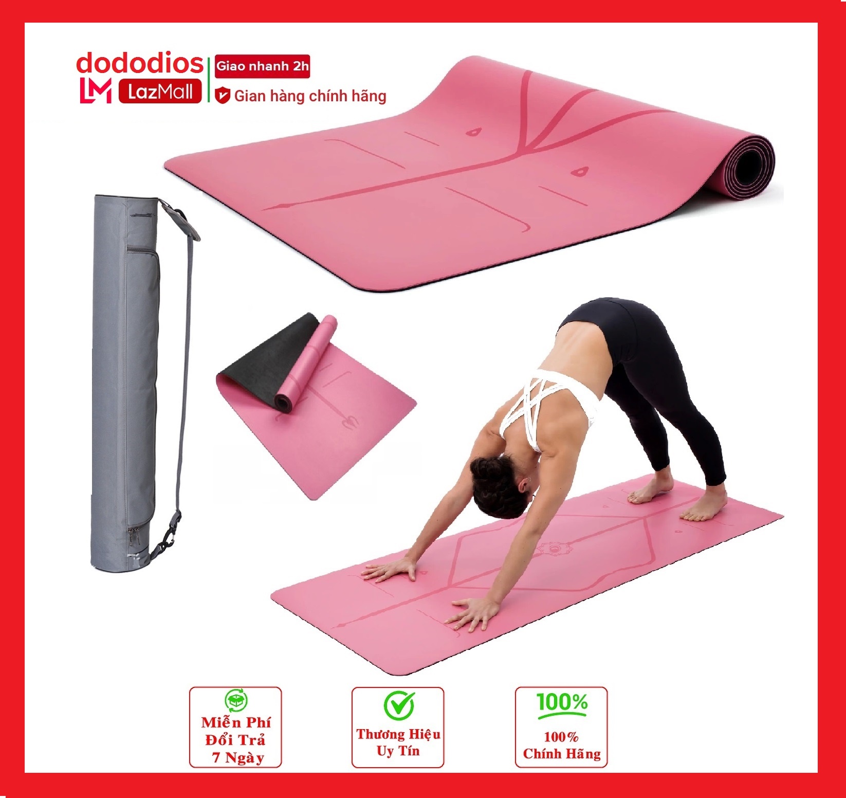 [LOẠI XỊN - PU] Thảm tập yoga định tuyến da pu cao cấp chính hãng midoctor + túi đựng thảm tập yoga + dây buộc thảm yoga định tuyến - MÀU Hồng
