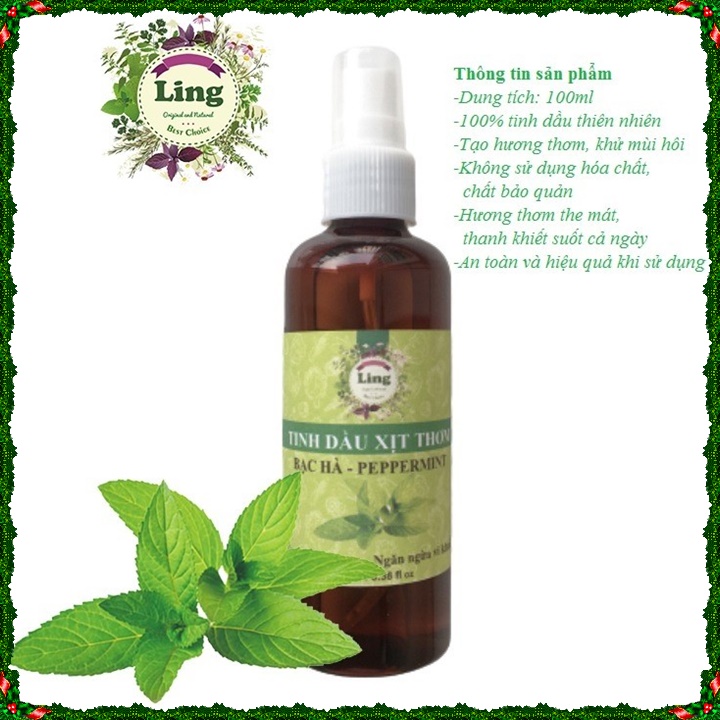 Chai 100ml Tinh dầu thiên nhiên Bạc Hà Xịt phòng đuổi muỗi khử mùi thơm phòng Ling