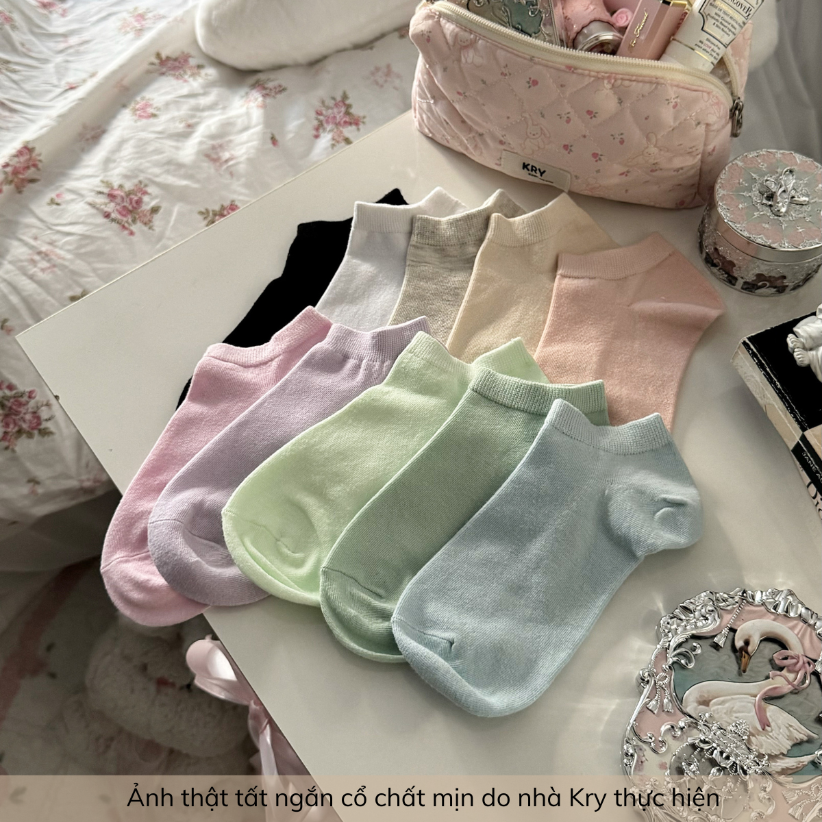 Tất nữ ngắn cổ trơn màu basic cotton mịn Krystore NC23