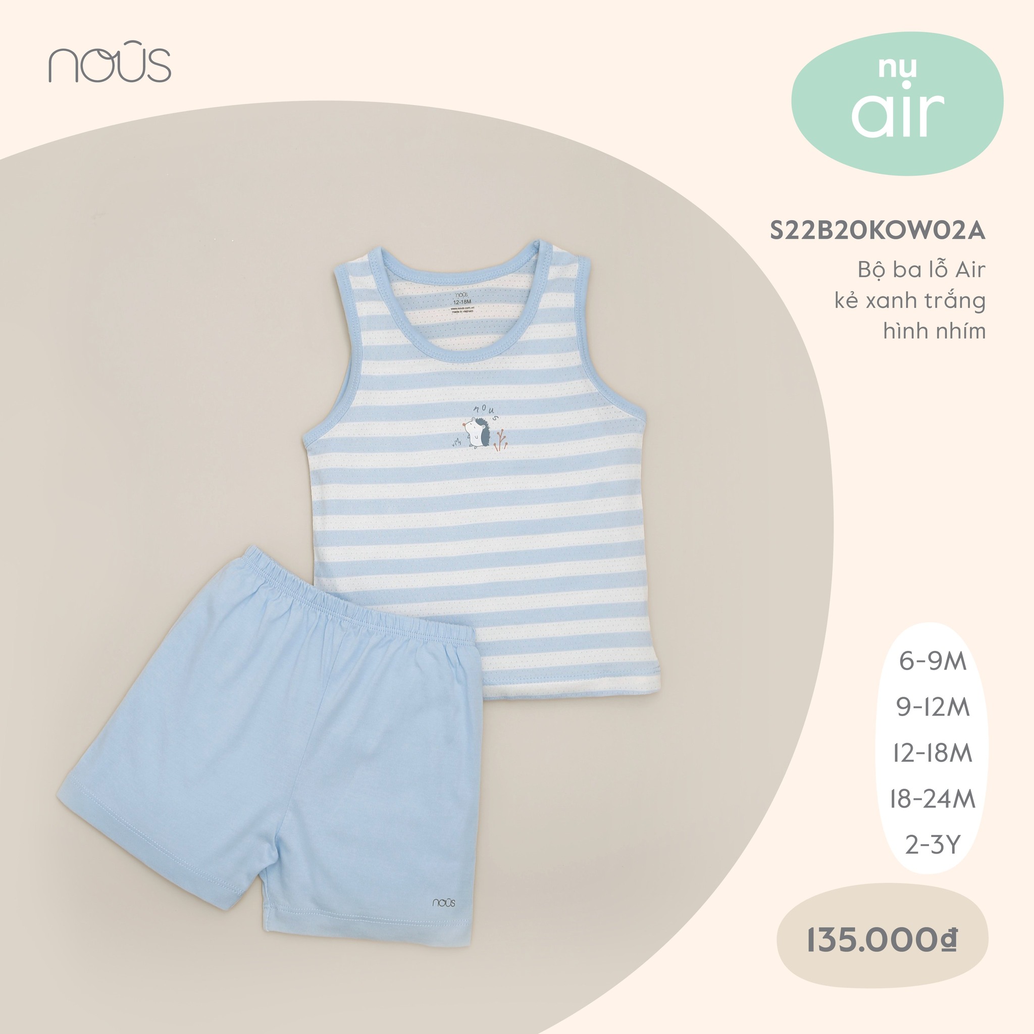 NOUS AIR BA LỖ KẺ XANH SIZE 12-18M