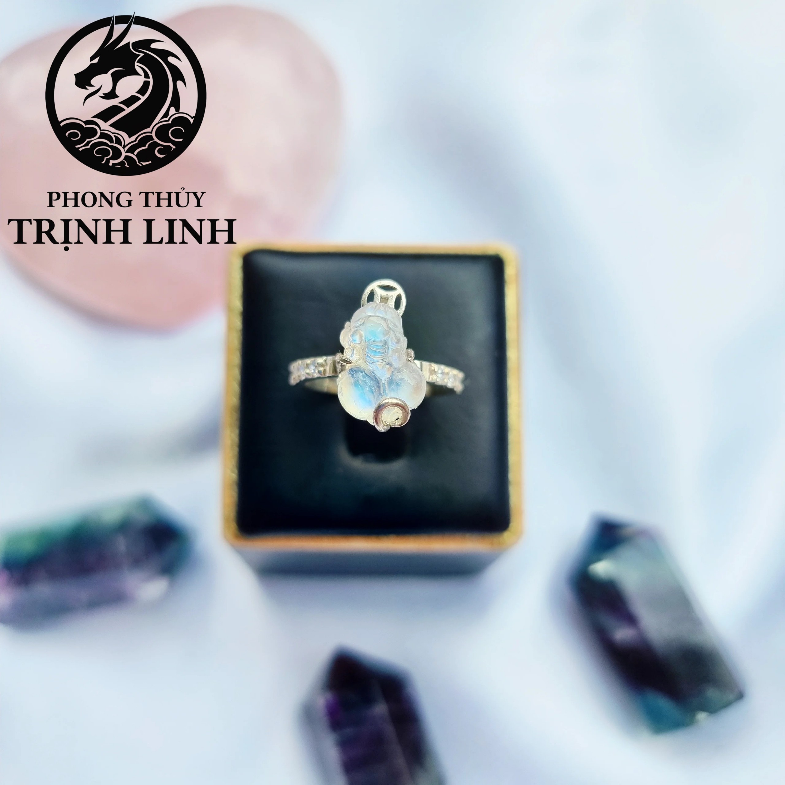 Nhẫn bạc hồ ly - tỳ hưu moonstone
