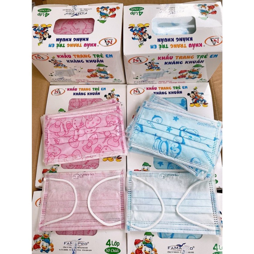 (FREESHIP ĐẾN 50k) (MÀU HỒNG) Tách lẻ 10 khẩu trang trẻ em 4 lớp kháng khuẩn cao cấp Famapro (Cty Nam Anh) (Cho Bé từ 4 tuổi trở lên) (Made in Vietnam) NAM3