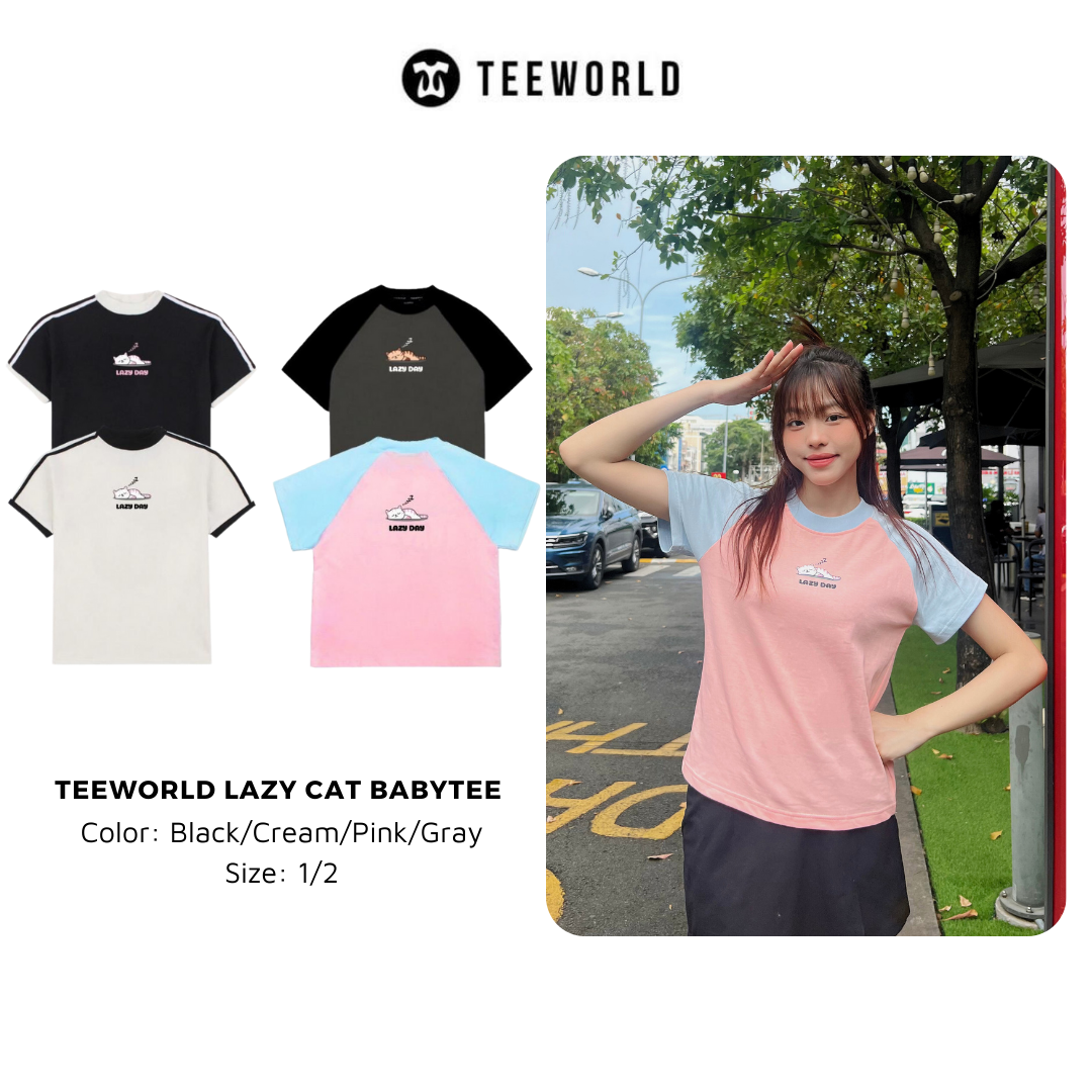 Áo thun Babytee Teeworld Cat Lazy Day Form Fit Chất Thun Co Dãn