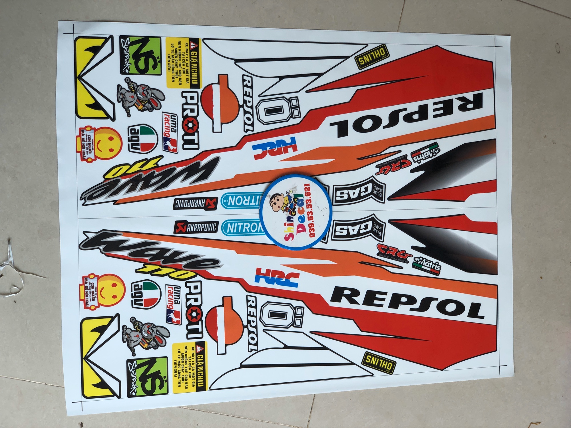 Tem rời wave đời đầu Repsol dán xe đen