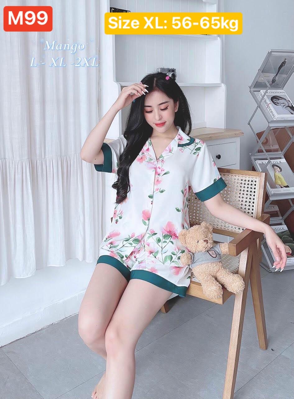 Đồ bộ pijama lụa mango quần đùi size L- XL ( 50-65kg )- Thoi trang nale