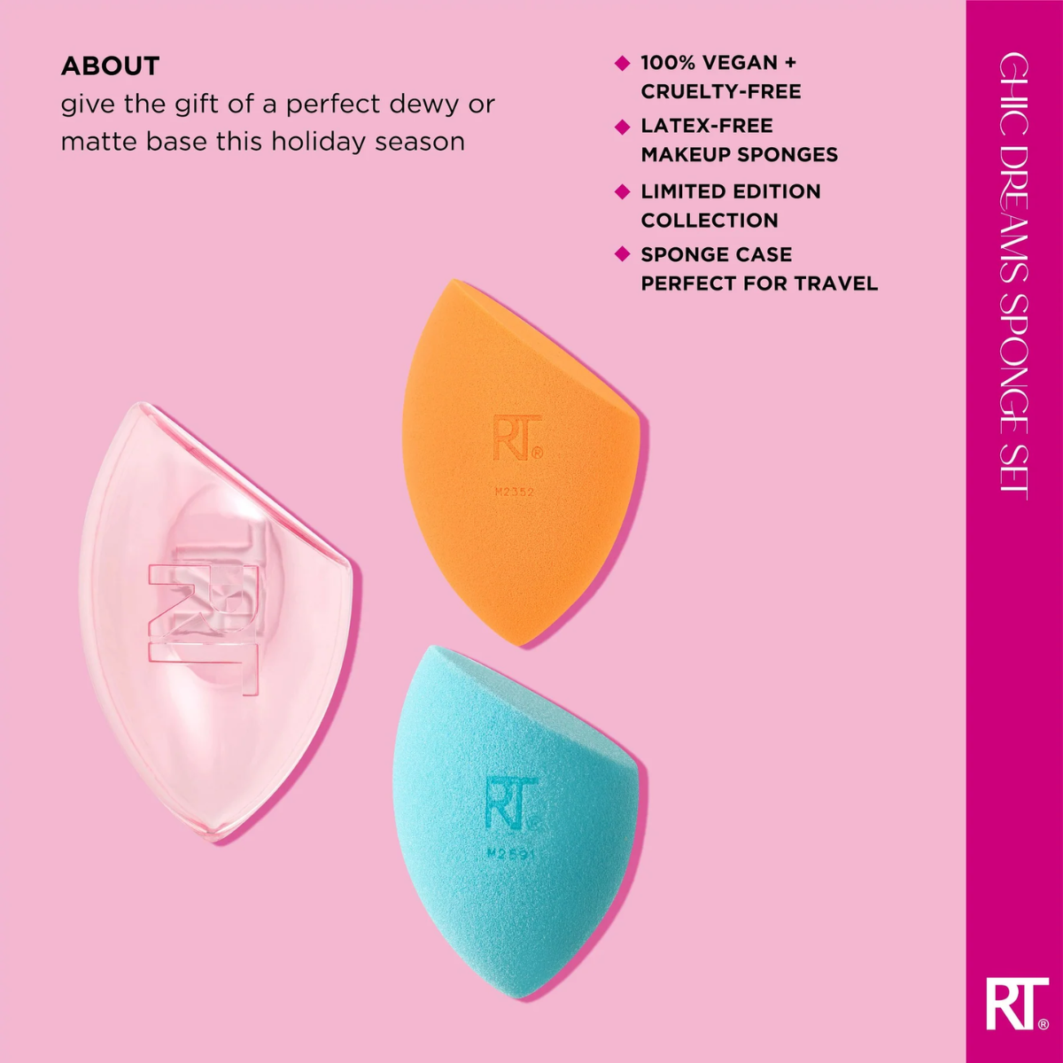 Set of 2 Sponges with Case Rt Real Techniques Limited Edition Chic Dreams Sponge Set 0106