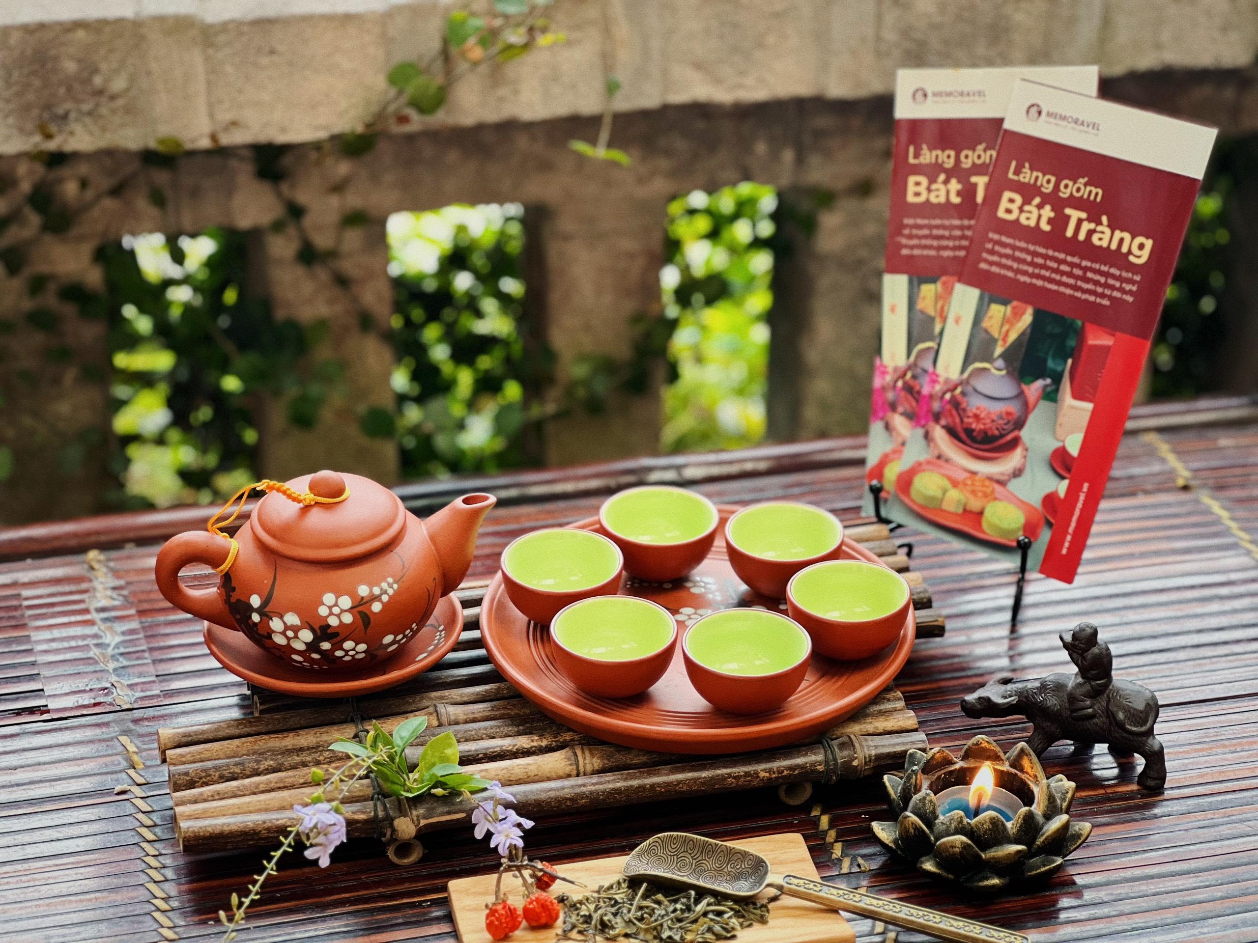 Bộ ấm chén gốm đất đỏ tử sa hoa mai - Gốm Sứ Bát Tràng