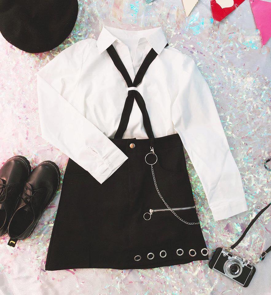 [HCM]SET ULZZANG CHÂN VÁY KAKI CAVAT DÂY