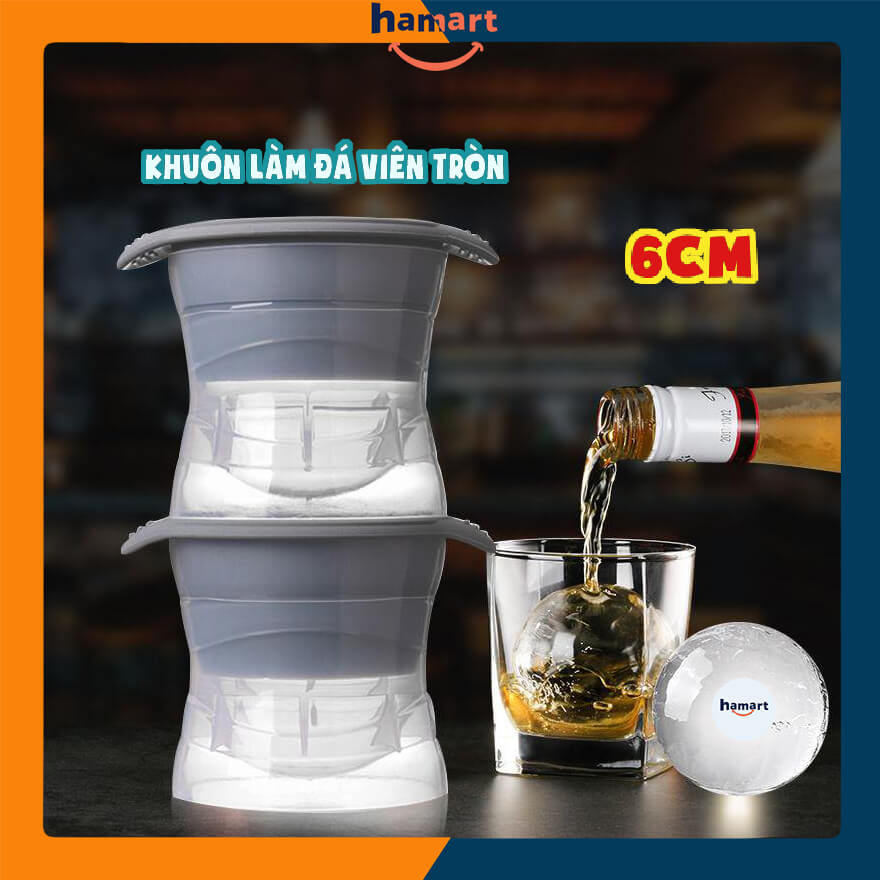 Khuôn Làm Đá Viên Tròn 6cm Tan Chậm Tiện Lợi (Dùng uống sâm panh, Đồ uống có ga ....)