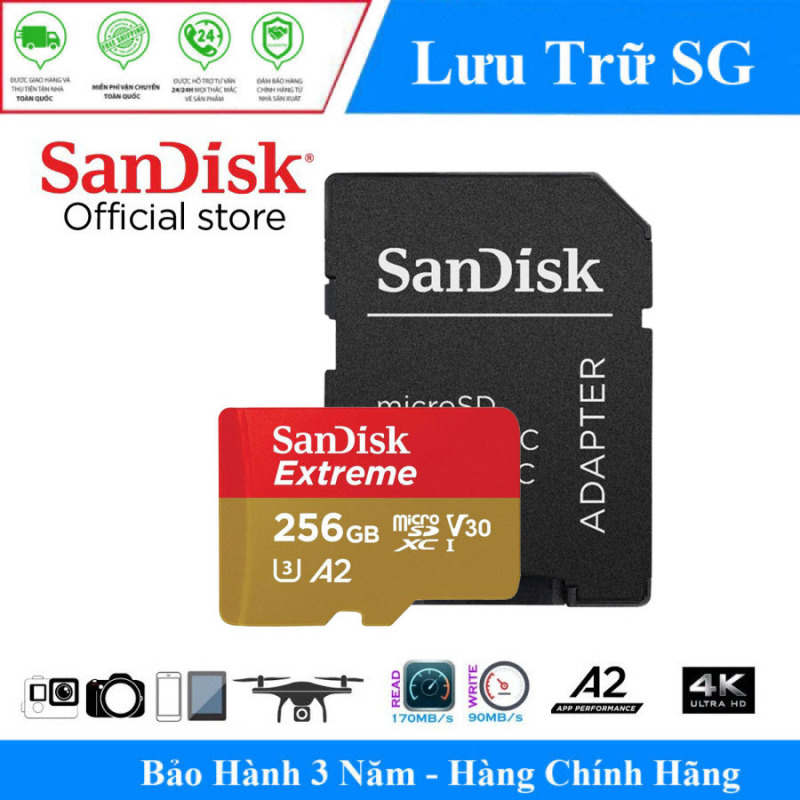 [Model Mới] Thẻ Nhớ MicroSDXC SanDisk Extreme 256GB V30 U3 4K A2 R160MB/s W90MB/s - Hãng Phân Phối Chính Thức