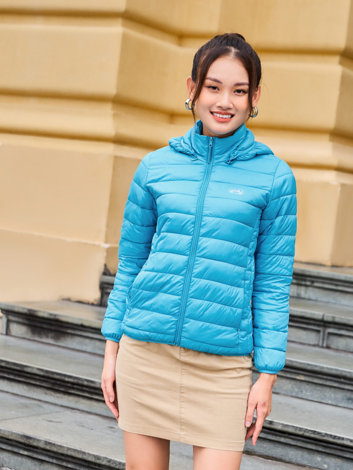 Áo phao nữ YODY siêu nhẹ có mũ giữ ấm chống thấm nước PHN5000