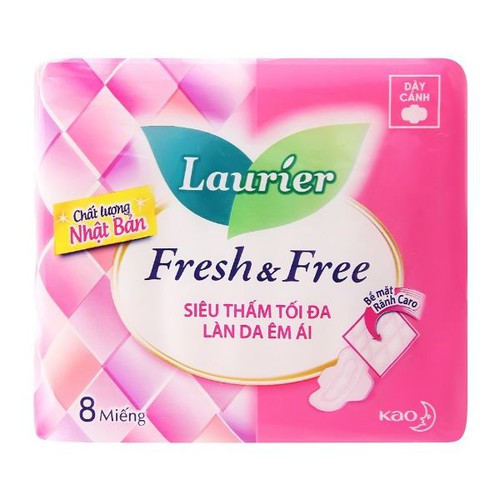 Băng vệ sinh Laurier Fresh and Free siêu thấm có cánh 8 miếng