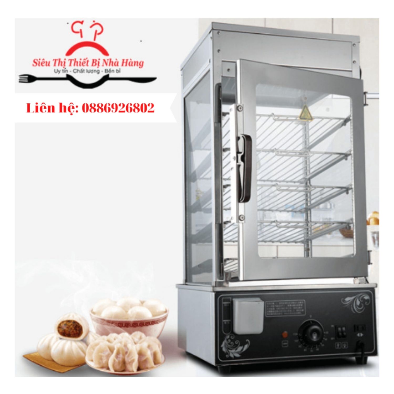 TỦ HẤP BÁNH BAO 5 TẦNG, 2 LỚP KÍNH [ BẢO HÀNH 12 THÁNG ]