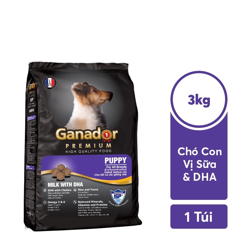 Thức ăn cho chó con vị sữa Ganador Puppy Milk with DHA 3kg - BomPet