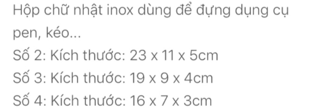 Hộp Chữ Nhật Inox Các Cỡ - Bé