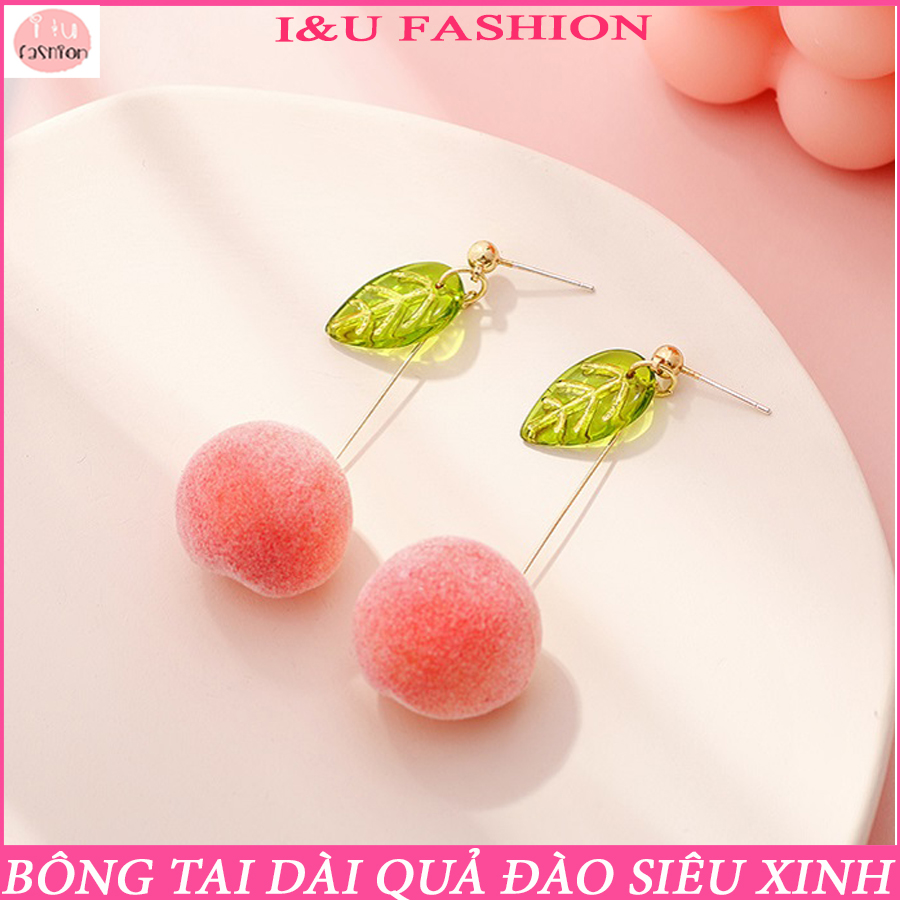 Bông tai trái đào hot girl Khuyên tai nữ dáng dài hình trái đào siêu dễ thương , xinh xắn độc đáo và thời trang KT-88