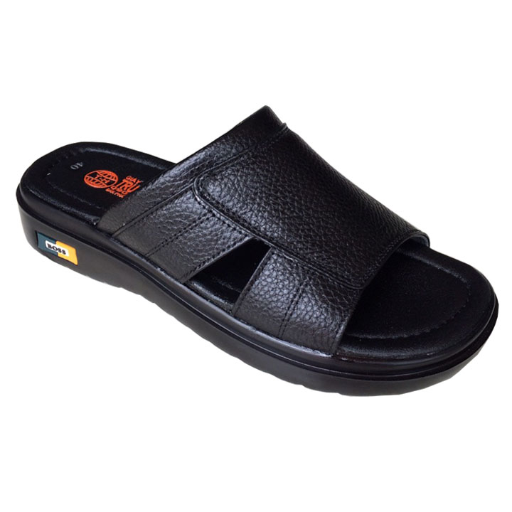 Dép nam da bò đê cao 3.5cm quai ngang  Trường Hải PU nhẹ màu nâu QN01359