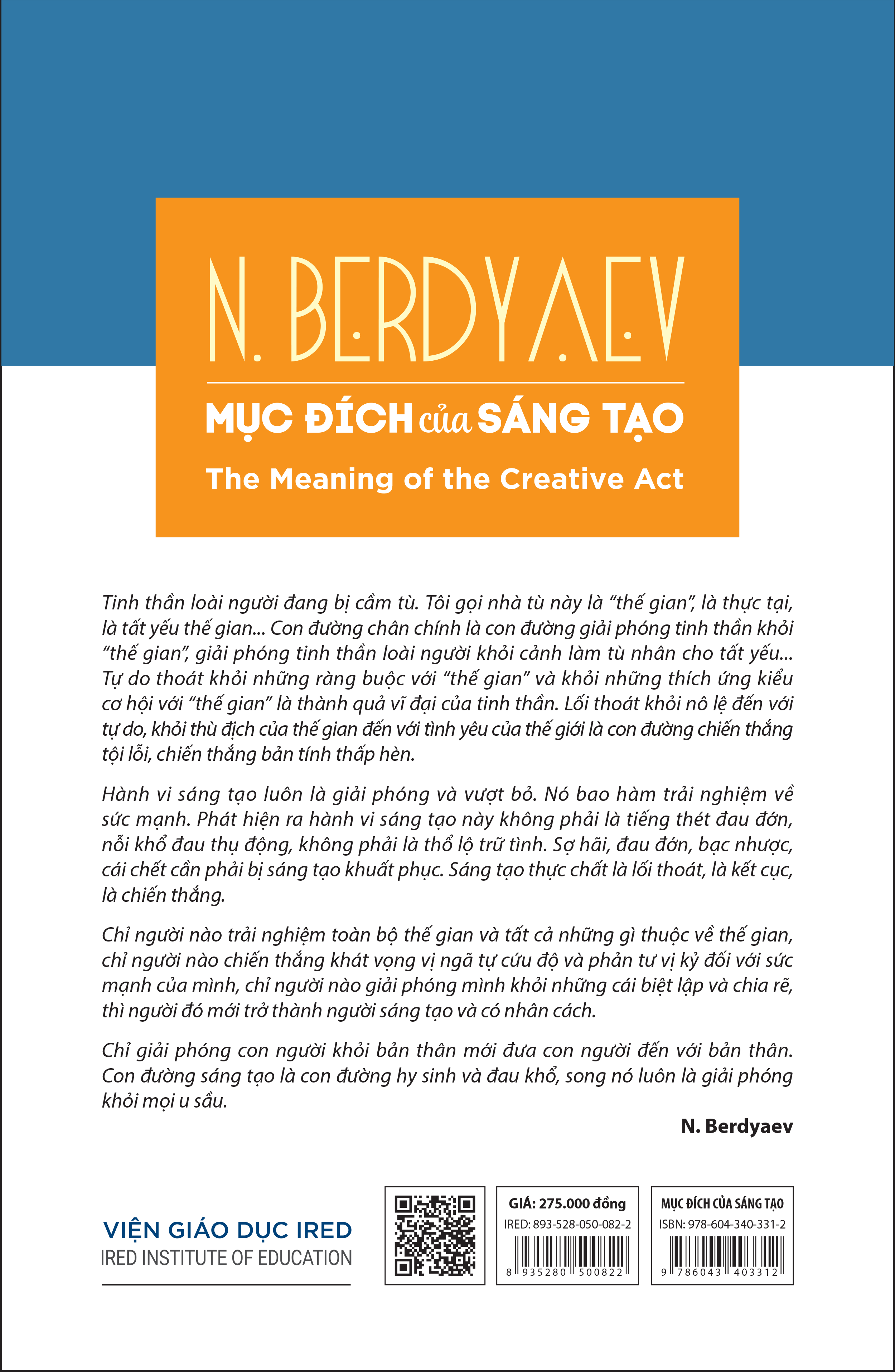 Sách - Mục Đích Của Sáng Tạo (The Meaning of the Creative Act) - N. Berdyaev - IRED Books