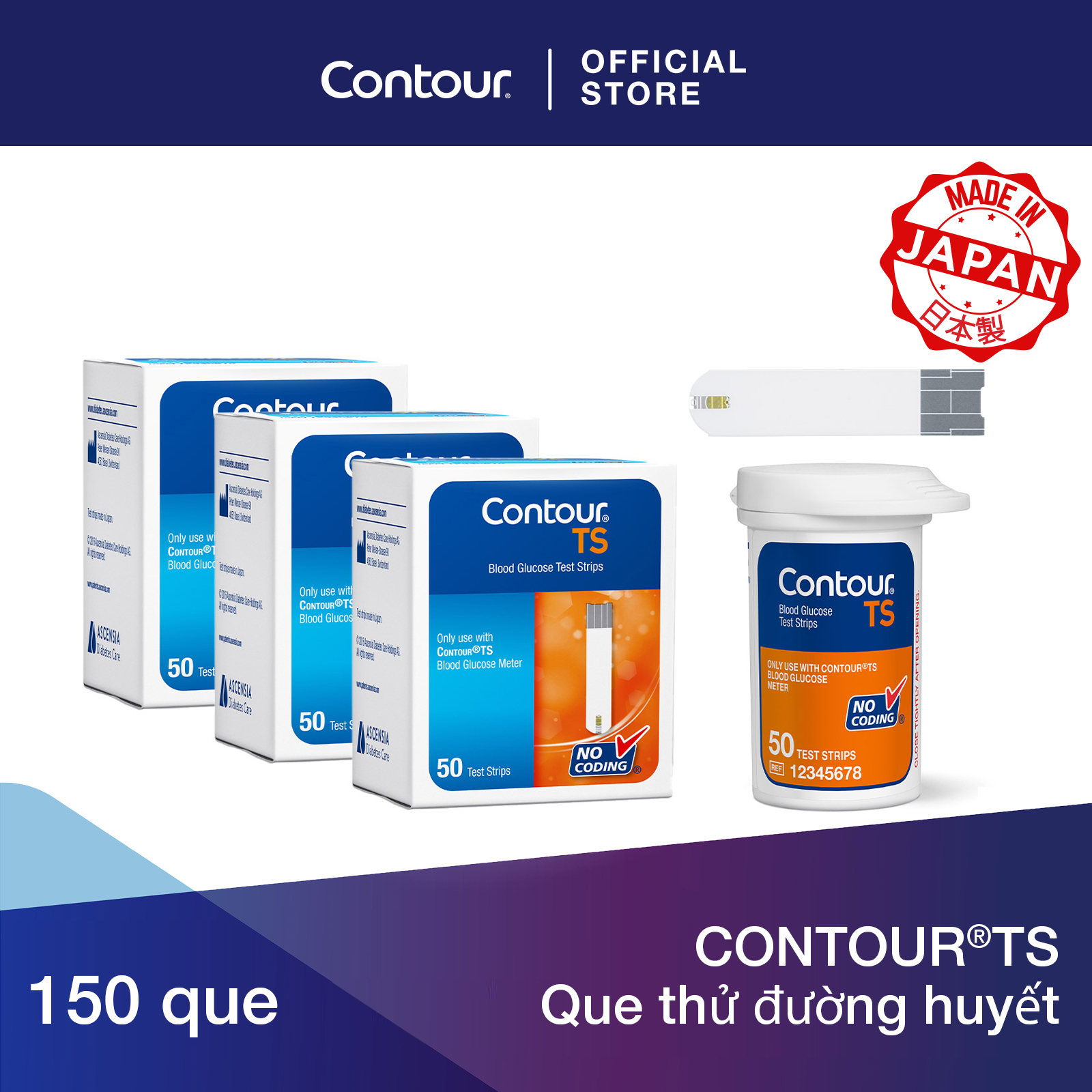 CONTOUR®TS Que thử đường huyết -  3 x 50 (cái/hộp)