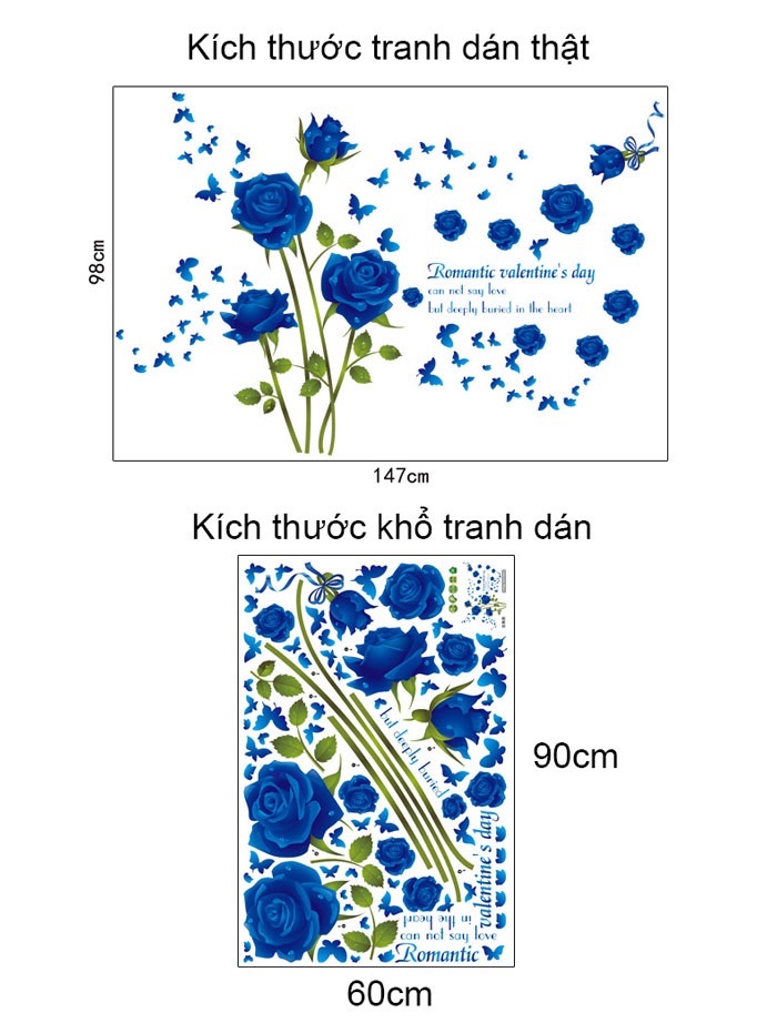 Decal tranh dán tường Hoa hồng xanh