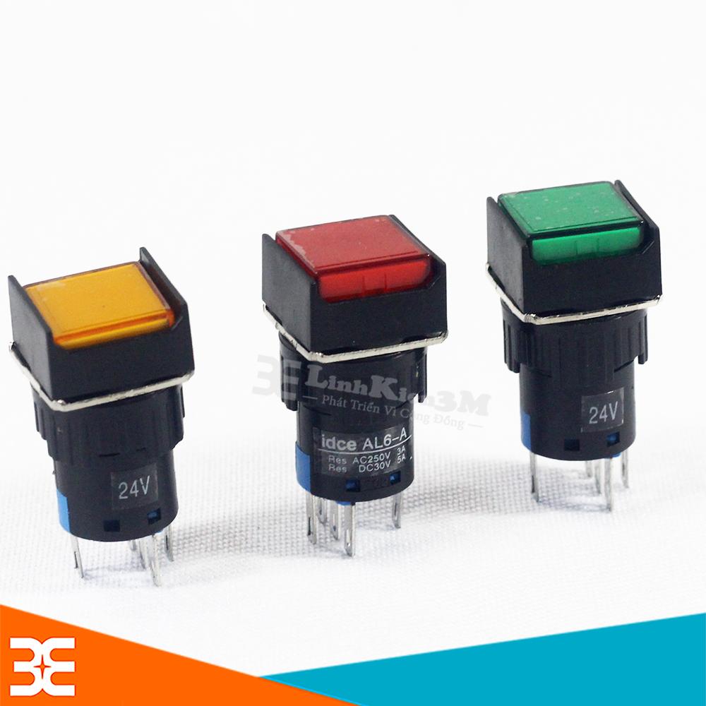 Nút Nhấn Đề Vuông 24VDC AL6 - A Nhấn Giữ Có Đèn