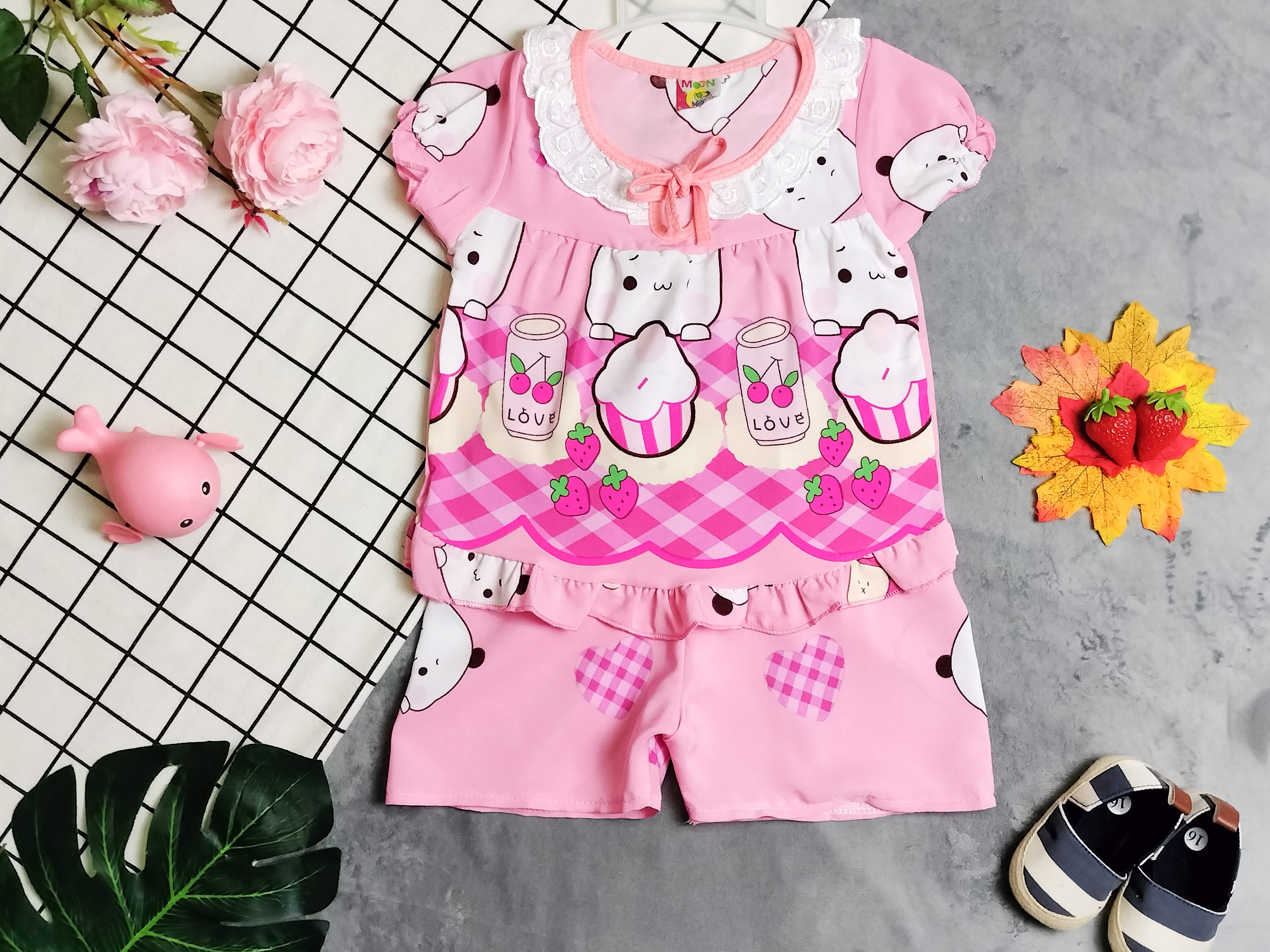 Bộ Lụa Tay Phồng Viền Bèo (giao màu ngẫu nhiên) (6-18kg)