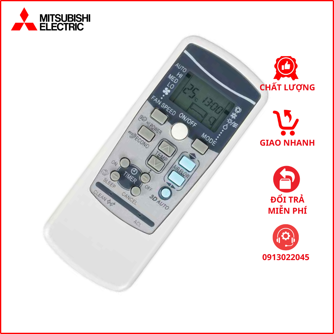 Điều khiển cho điều hòa MITSUBISHI (Màu xám có nút xanh)