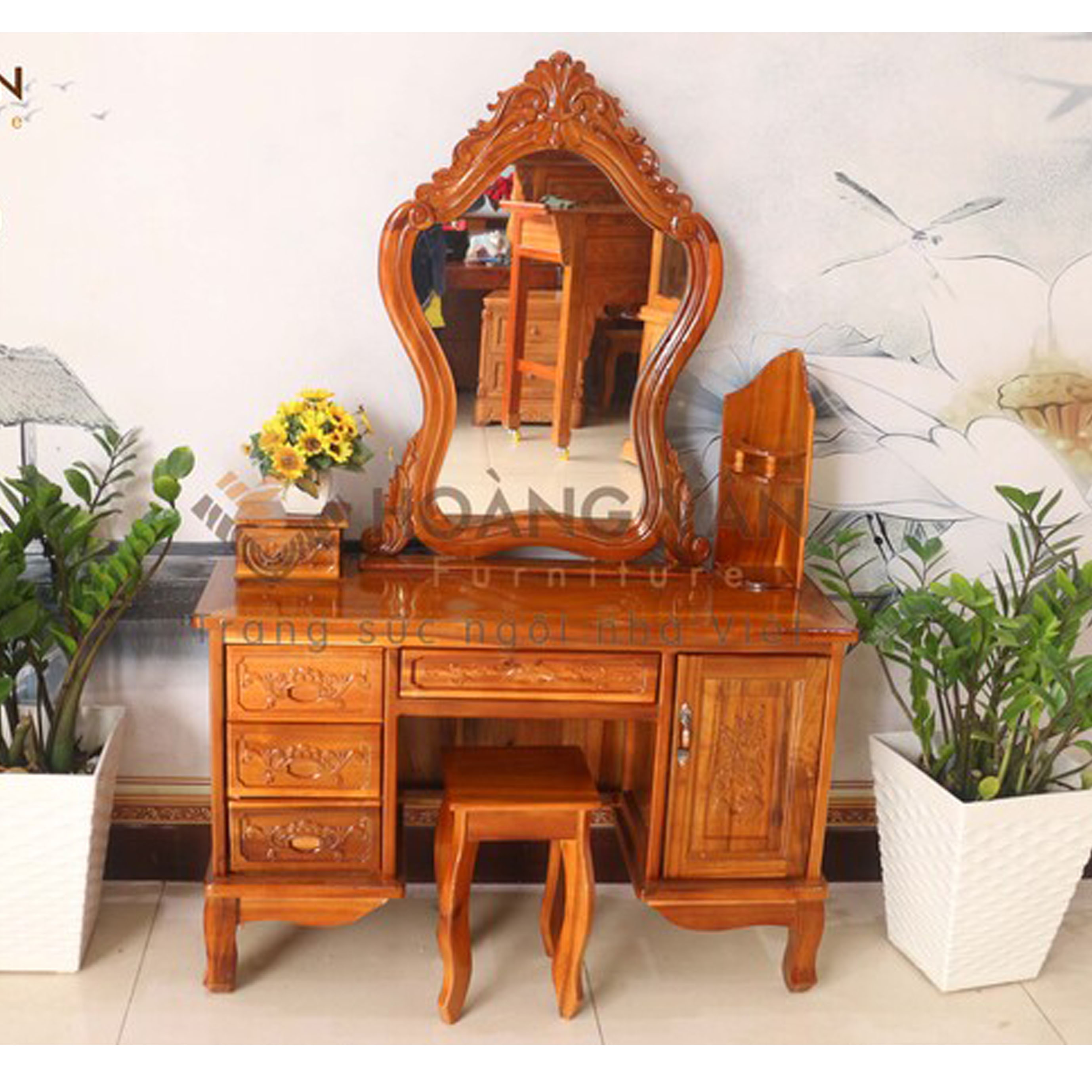 Bàn trang điểm tràm 1,1m, bàn trang điểm gỗ phòng ngủ