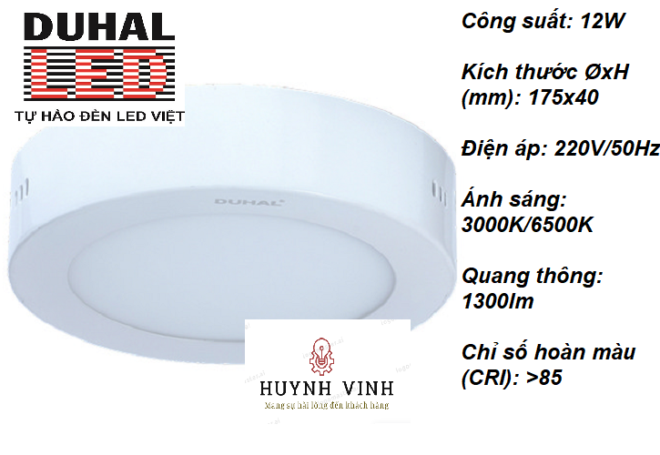 ĐÈN LED PANEL TRÒN NỔI DUHAL 12W (KDGC512)