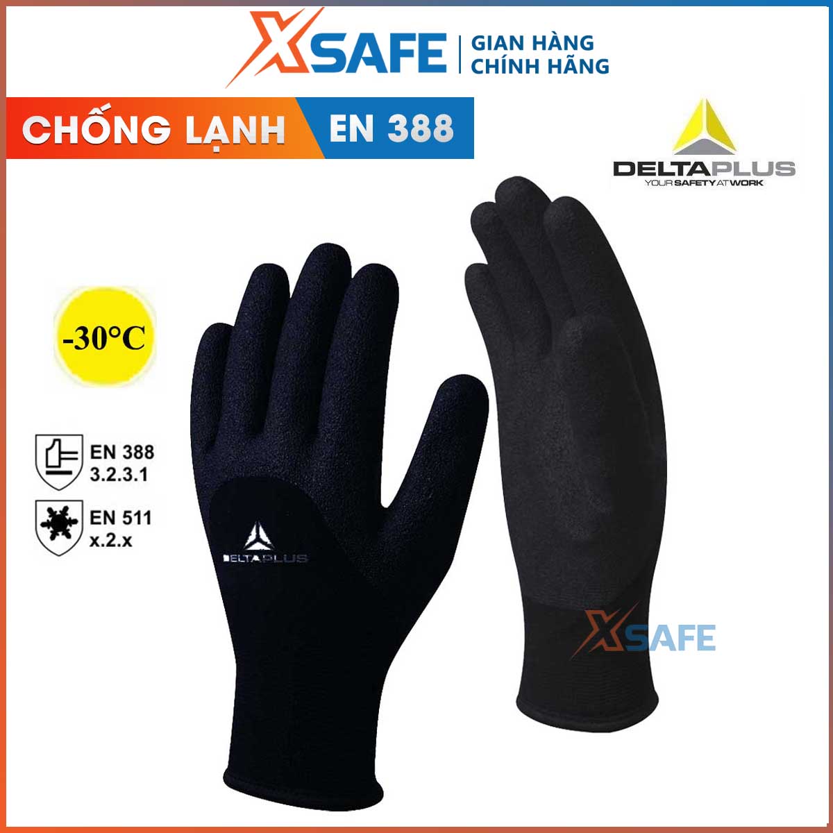 Găng tay chống lạnh -30 độ C Deltaplus VV750 Găng tay chịu lạnh, chống hóa chất, phủ Nitrile chống trượt, độ linh hoạt cao, không chứa DMF, an toàn với thực phẩm