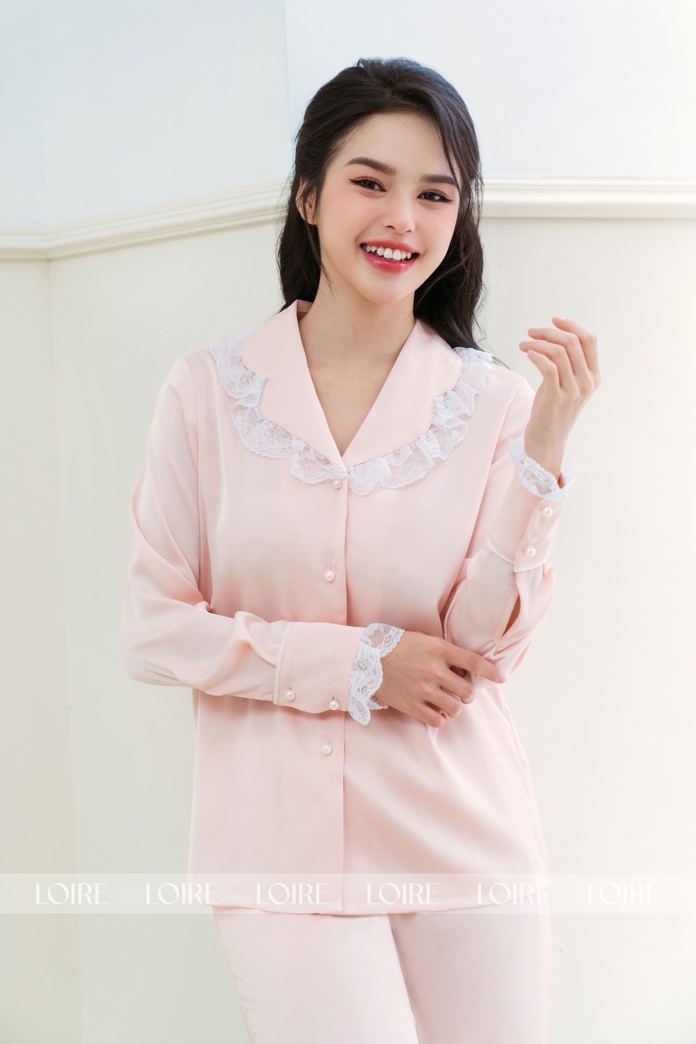 Bộ Pijama Lụa Phối Ren Loirechic LPD18