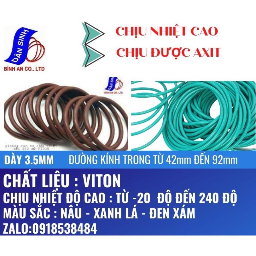 Dày 3.5mm * (42mm đến 92mm Đường kính trong)Gioăng VITON/FKM chịu nhiệt cao