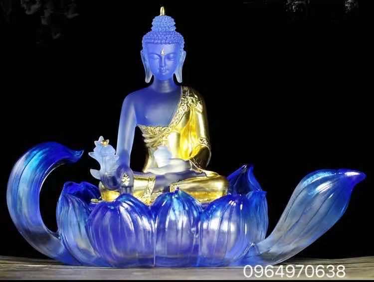 Tượng Dược Sư Lưu Ly dát vàng + Đế sen